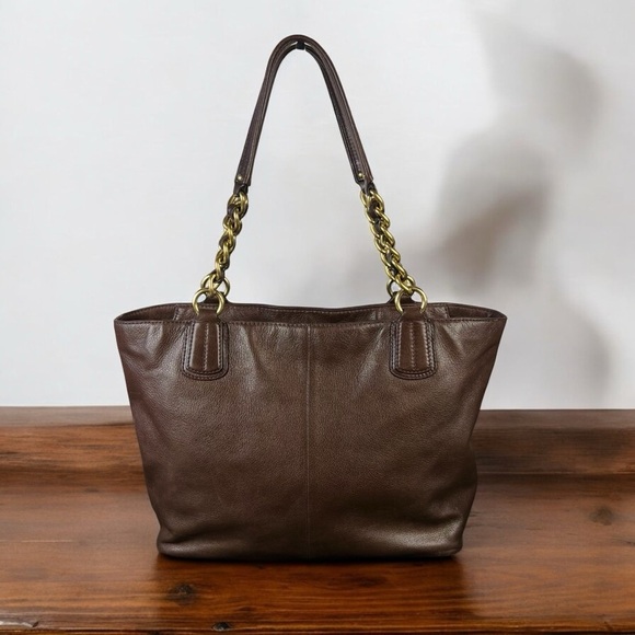 Coach Madison Brown Leather Tote Bag with Gold Chain Detail - Picture 5 of 12
